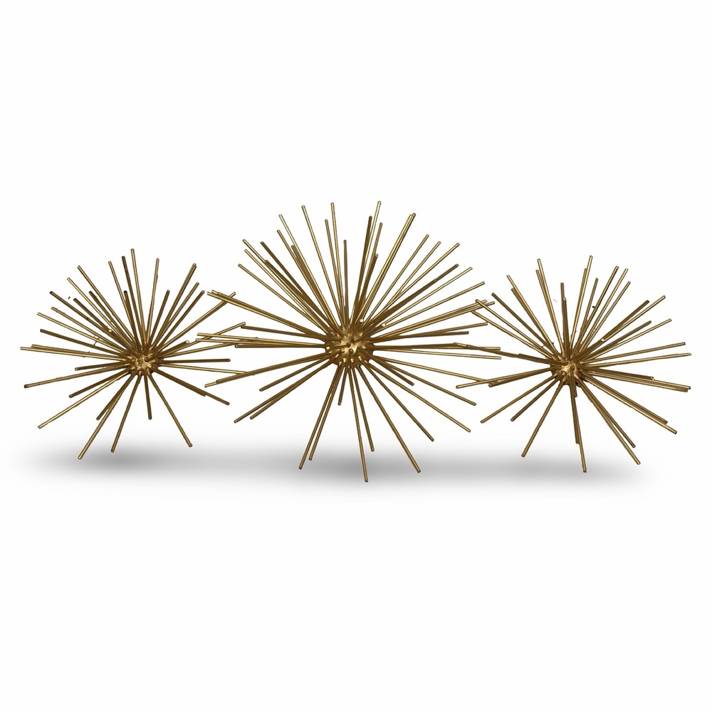 Retro Mid-Century Modern MCM Style 3 Gold Metal Starburst Wall Decor Urchin Art